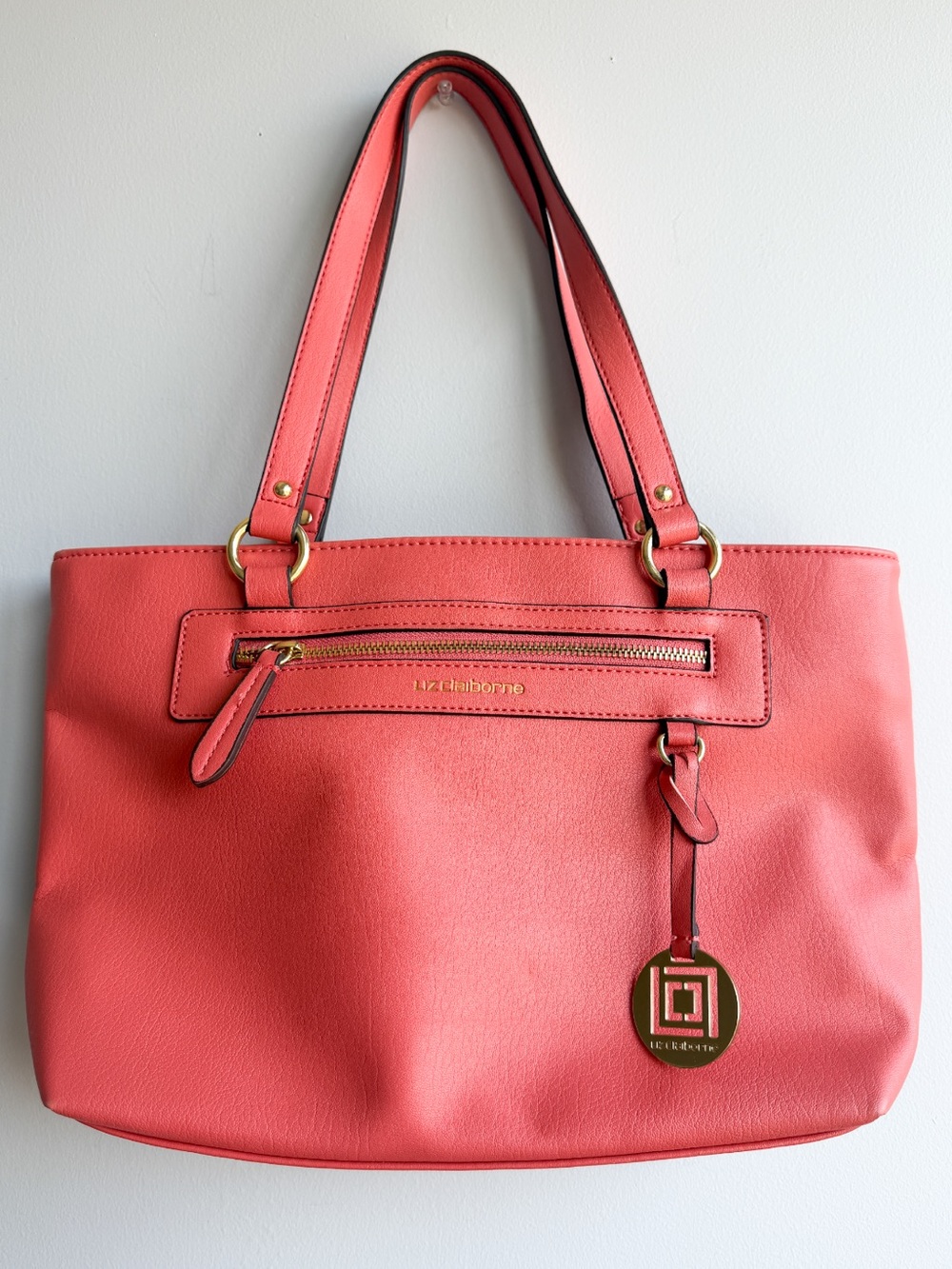 Liz Claiborne Coral-Pink Tote with Gold Accents